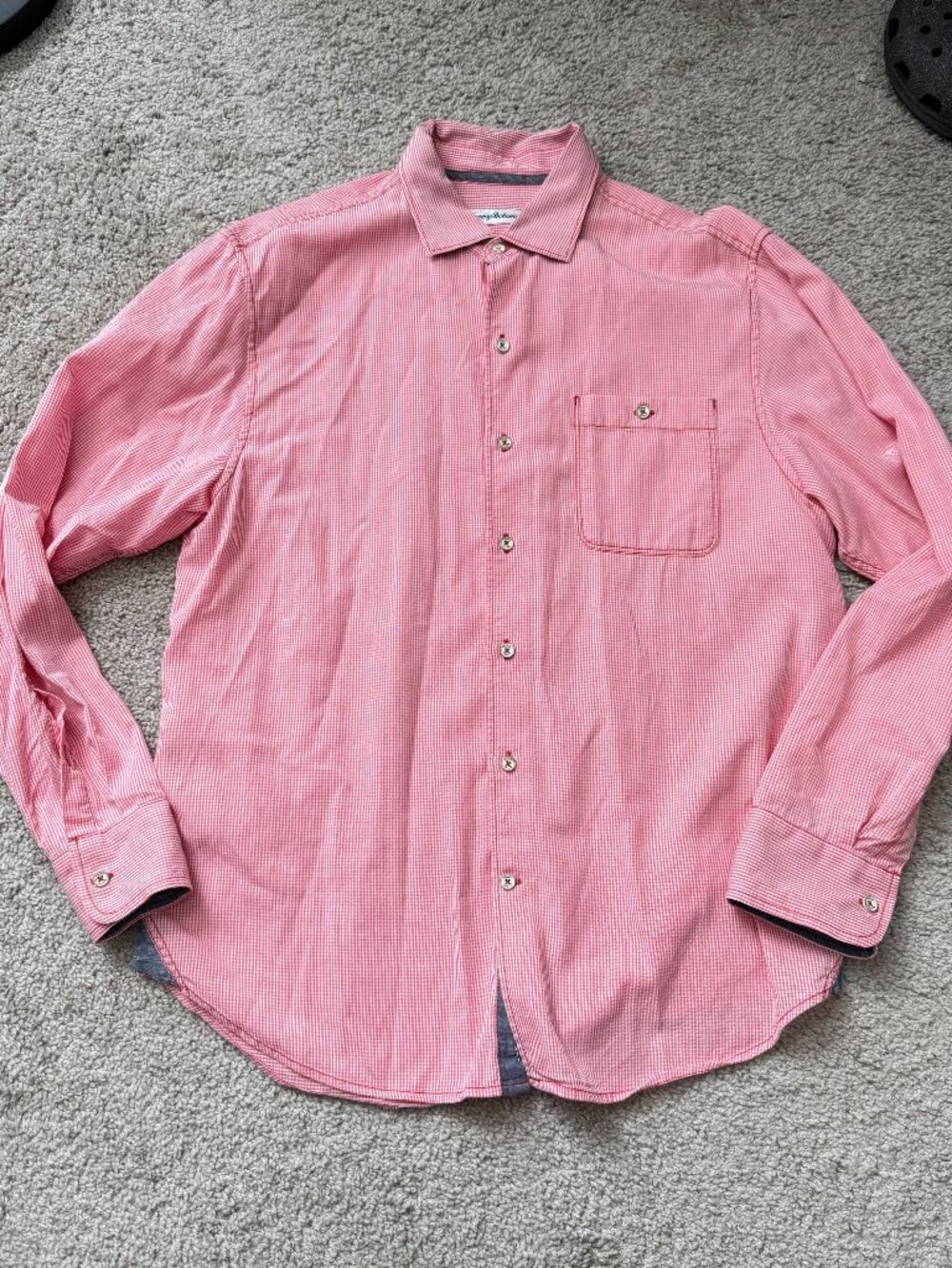 Tommy Bahama Mens M Red Gingham Button Down Shirt Coastal Preppy Resort 4558